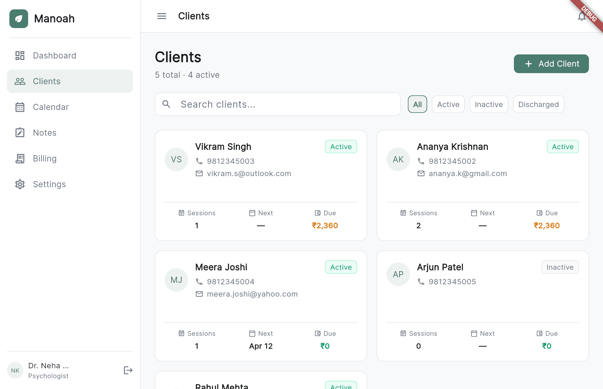 Client Management in the Manoah app